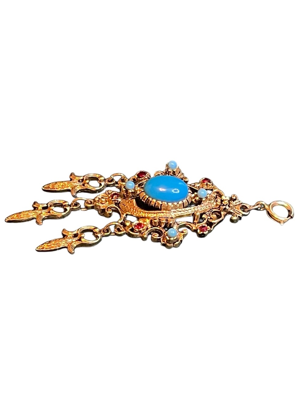 Vintage Celebrity NY Victorian Revival Faux Turquoise Dangle Necklace Pendant - Picture 7 of 11